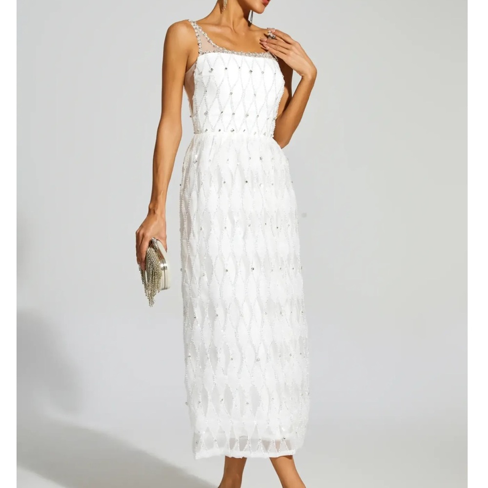 Elegant White Beaded Dress